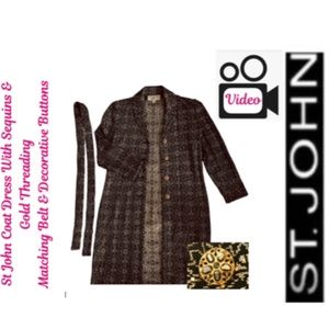 St. John Evening By Marie Gray Coat Jacket With Gold Decorative Buttons & Belt
